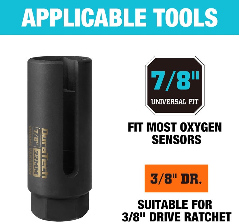 DURATECH O2 Oxygen Sensor Socket 3/8" Drive x 7/8"(22mm), Oxygen Sensor Remover Tool Chrome-Vanadium Steel with Side Wire Gate, O2 Removal and Installation - Image 2